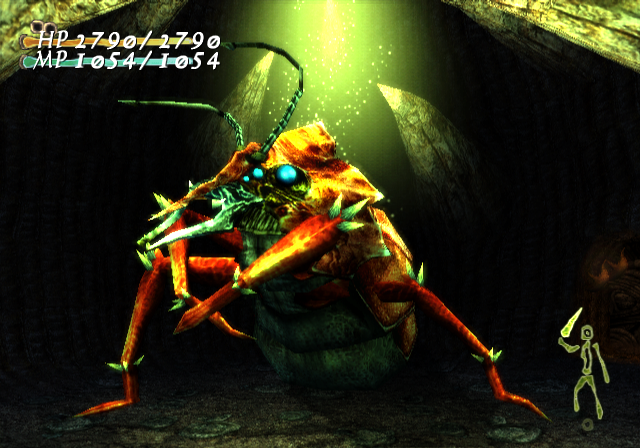 Shadow Tower: Abyss (PlayStation 2) screenshot: Boss battle against a fearsome insect queen