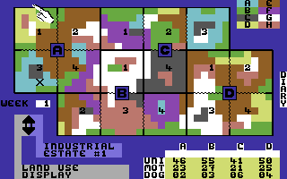The Force (Commodore 64) screenshot: Map of the whole town.