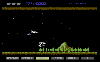 Gradius (Commodore 64) screenshot: A bullet just barely misses your ship!