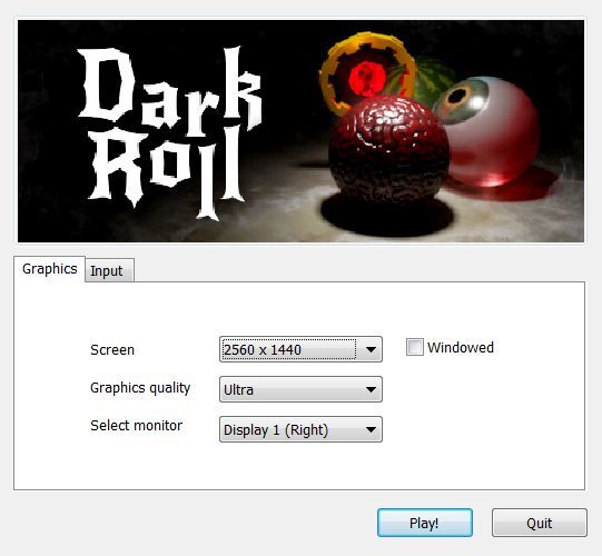 Dark Roll (Windows) screenshot: This is the first screen the player sees. It allows the game to be played in full screen or windowed mode