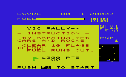 Rally-X (VIC-20) screenshot: Title screen