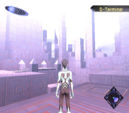 Shin Megami Tensei: Nocturne (PlayStation 2) screenshot: One of the game's later dungeons - cold, psychedelic structures
