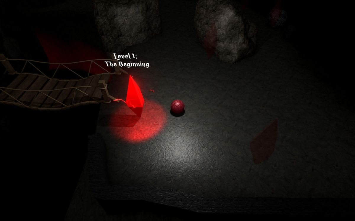 Dark Roll (Windows) screenshot: After the tutorial the player rolls across a bridge to the start of the game. The player rolls into this gem to start level one. There's another identical gem that the player touches to end each level