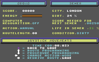Floyd the Droid (Commodore 64) screenshot: Main Menu.