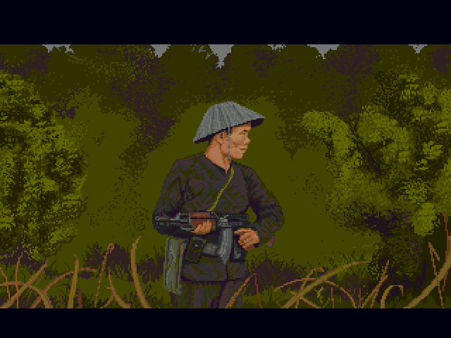 Lost Patrol (Amiga) screenshot: Encountering a lone vietcong soldier.