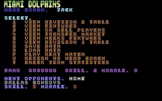 Endzone (Commodore 64) screenshot: Main Menu.