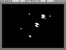 Asteroids (ZX81) screenshot: Asteroids getting smaller.