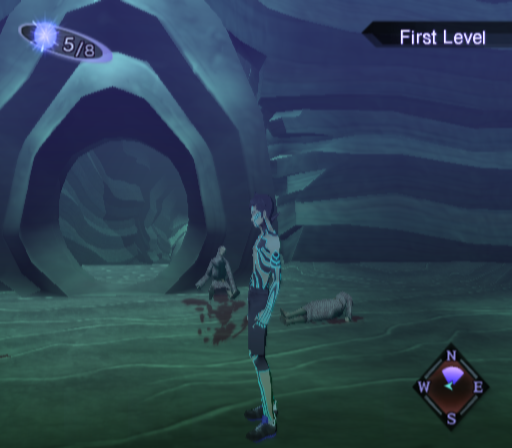 Shin Megami Tensei: Nocturne (PlayStation 2) screenshot: Some of the dungeons look "organic". A massacre has happened in this dimension...