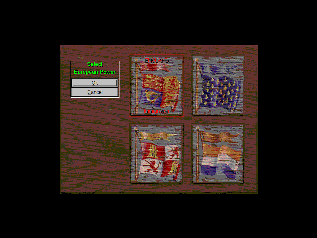 Sid Meier's Colonization (Windows 3.x) screenshot: Select race or in this case "European Power"