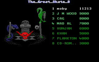 Skate Tribe (Atari ST) screenshot: High-score table