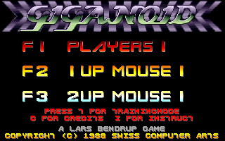 Giganoid (Amiga) screenshot: Main menu: choosing players and control methods