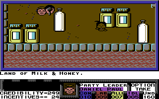 Election (Commodore 64) screenshot: Land of Milk and Honey.