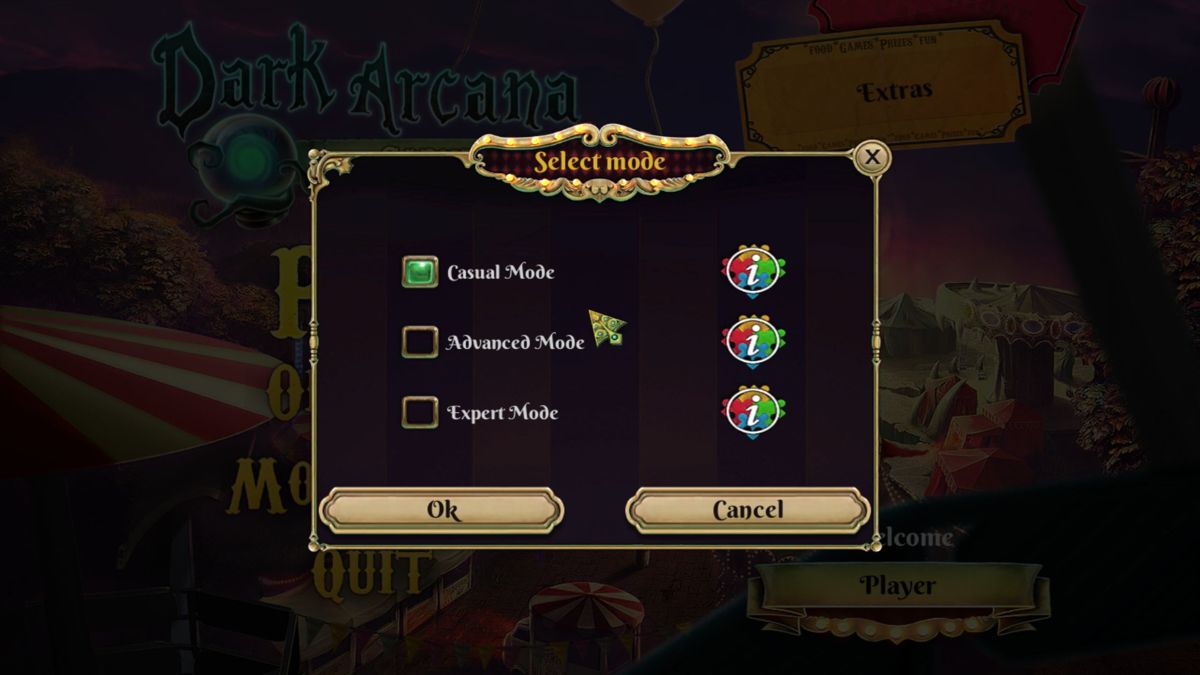 Dark Arcana: The Carnival (Windows) screenshot: There are three difficulty settings