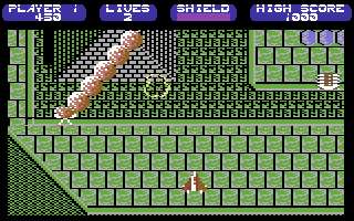 Killing Machine (Commodore 64) screenshot: Flying over a base.