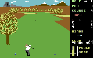 Leader Board: Executive Edition (Commodore 64) screenshot: The ball is driven down the middle of the fairwy.