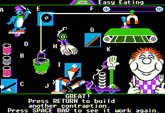 Creative Contraptions (Apple II) screenshot: Hunger problem - solved!