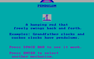 Creative Contraptions (DOS) screenshot: Meet the pendulum!