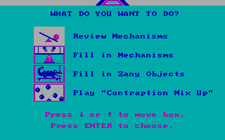 Creative Contraptions (DOS) screenshot: Main menu