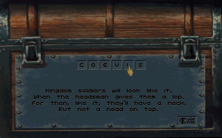 Betrayal at Krondor (DOS) screenshot: Some chests have an advanced security system. Solve the riddle to open the chest!