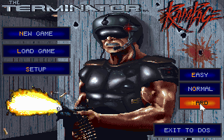 The Terminator: Rampage (DOS) screenshot: Title and Main Menu screen...