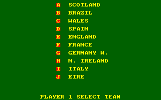 World Cup (Amstrad CPC) screenshot: Select your team.