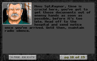 Trench Warfare (DOS) screenshot: Interlevel "cutscenes" (or at least text screens.)