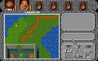 Amberstar (DOS) screenshot: Silk and me bought a horse! Wee!.. Outside of Twinlake, where the real action begins!