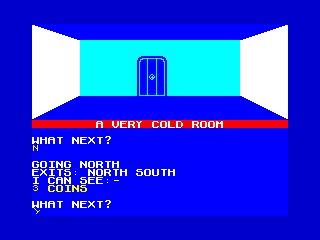Ziggurat: The Temple of Doom (ZX Spectrum) screenshot: A cold room, get coins!