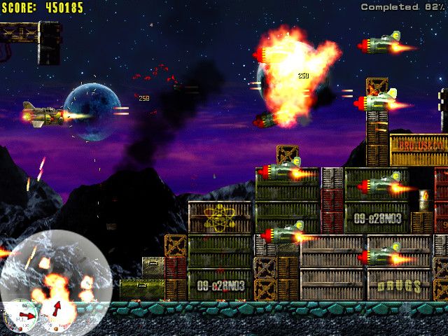Jets 'n' Guns (Windows) screenshot: Hmm, drugs container - sometimes you will notice many funny bits like this.