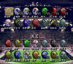 ABC Monday Night Football (SNES) screenshot: Team selection screen