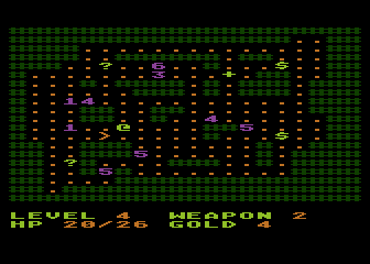 Roguelike (Atari 8-bit) screenshot: The stakes get higher as you get to later levels