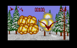 Unreal (Atari ST) screenshot: First flying level: luckily the trees can be blasted