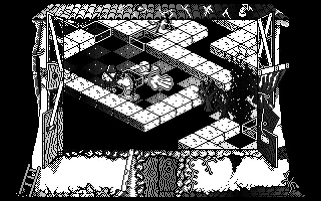 Chess Housers (DOS) screenshot: I push the volatile knight behind the pawn, inline with the breakable wall. Then I push & break the transparent box in front of the pawn, so he steps aside.