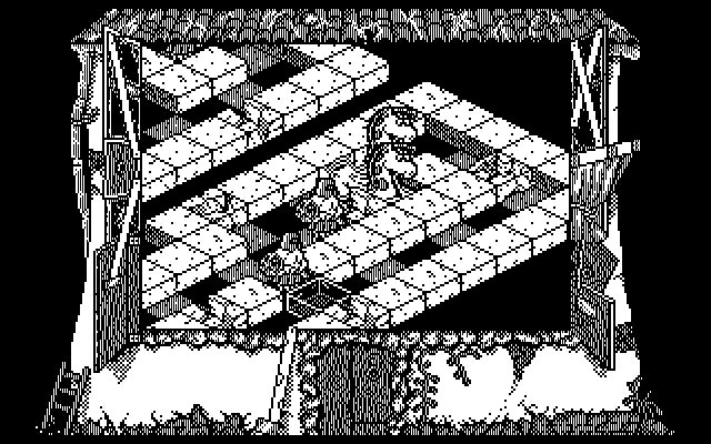 Chess Housers (DOS) screenshot: A knight can break the boulder around the corner, if I push it a bit.