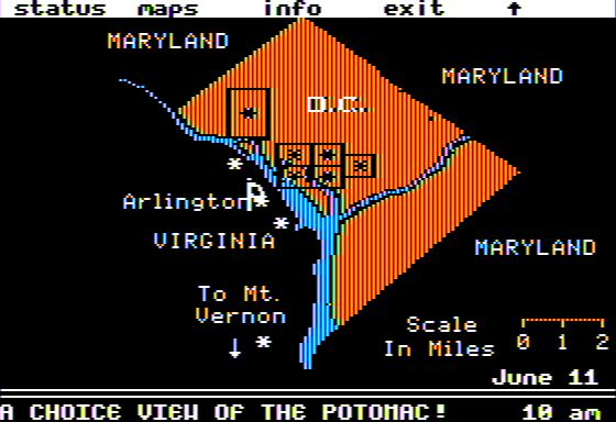 Ticket to Washington, DC (Apple II) screenshot: The Washington, DC Area