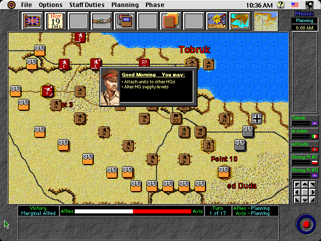 Operation Crusader (Macintosh) screenshot: Game start