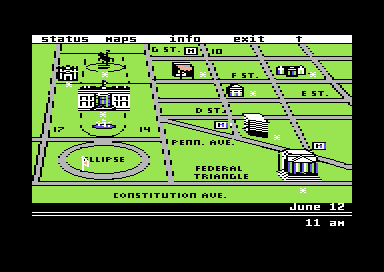 Ticket to Washington, DC (Commodore 64) screenshot: Exploring One of Several Locations