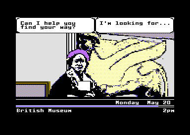 Ticket to London (Commodore 64) screenshot: Visiting the British Museum