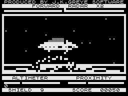 3D Defender (ZX81) screenshot: Blast the alien.