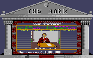 Stock Market: The Game (Atari ST) screenshot: First rule on the financial market: never trade (lose) your own money. So I am starting to loan some on the bank to buy shares