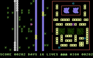 Mail Trail (Commodore 16, Plus/4) screenshot: Rivers to cross