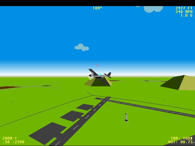 Chuck Yeager's Air Combat (Macintosh) screenshot: Another out of the plane view called circle that rotates around your plane during flight