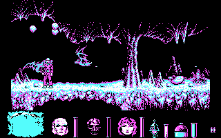 Journey to the Centre of the Earth: Extended Version (DOS) screenshot: Bats and falling rocks, oh my! (CGA)