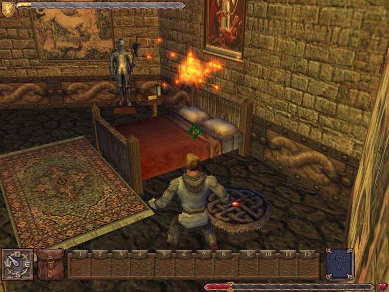 Ultima IX: Ascension (Windows) screenshot: Finally, you are transported to Britannia! And you start casting spells right away!.. Note the lavish decorations