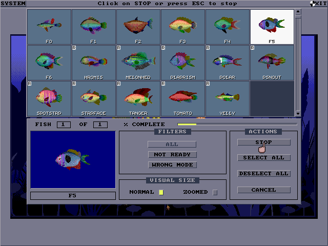 El-Fish (DOS) screenshot: Rendering fish