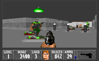 Wolfendoom (DOS) screenshot: Making your way through the military-controlled base
