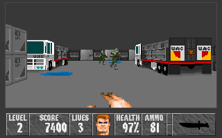 Wolfendoom (DOS) screenshot: Truck parking lot