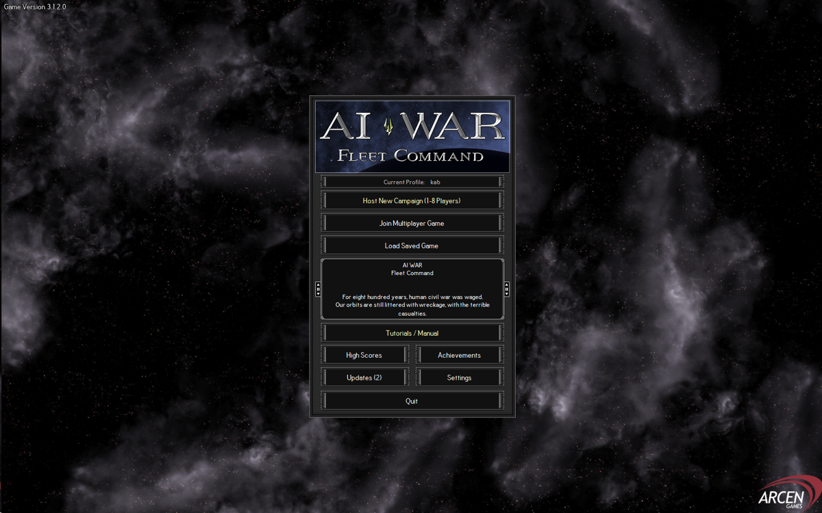 AI War: Fleet Command (Windows) screenshot: Main menu