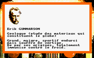 Journey to the Center of the Earth (Amstrad CPC) screenshot: A scientist's profile (in French)