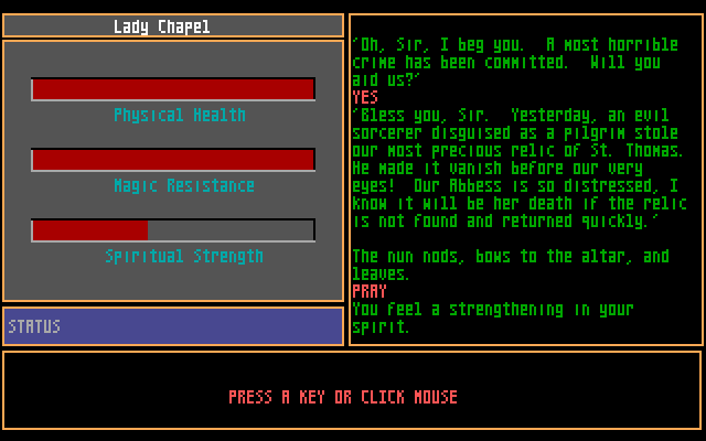 Grailquest (DOS) screenshot: Status screen